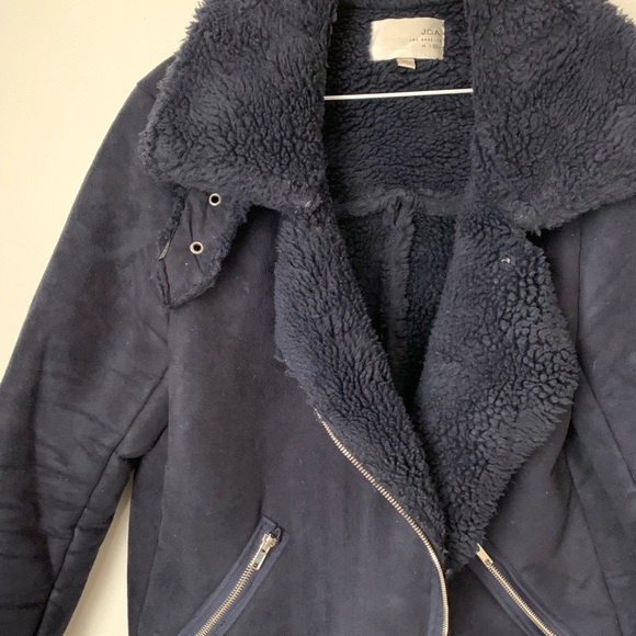 Faux Fur JOA Shearing Moto Biker Jacket - Navy Blue - Picture 3 of 4